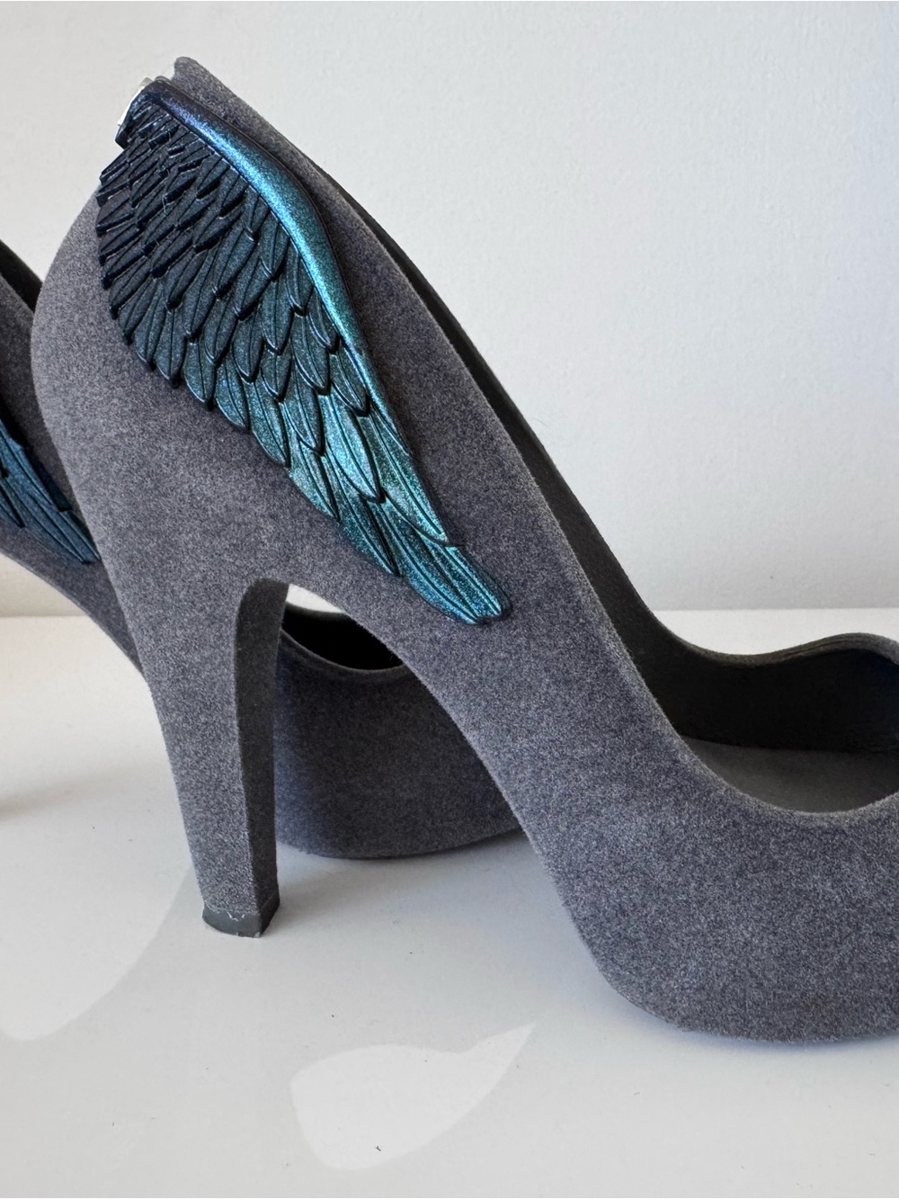 RARE Vintage Melissa Incense II Wing Heels - Flocked Grey (Size 8 US) - Picture 6 of 6